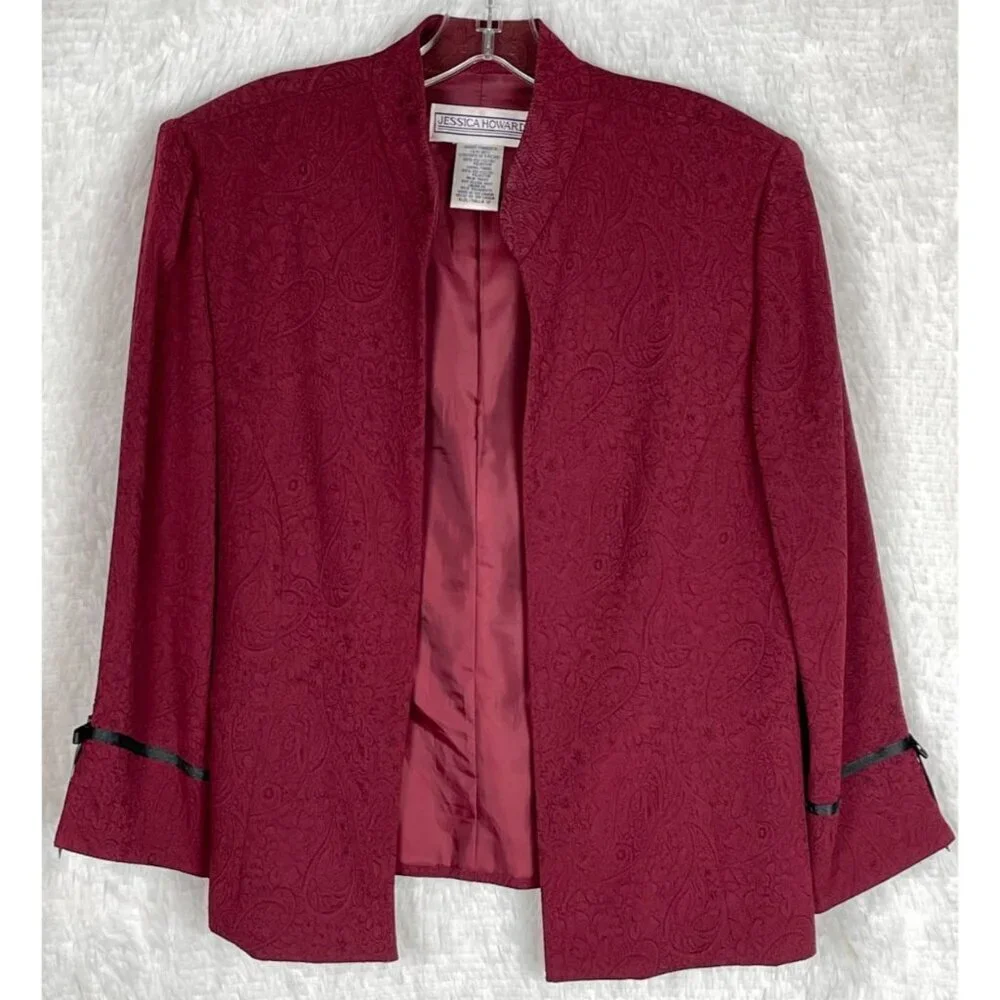 Jessica Howard 12 2 Piece Jacket & Top Maroon Paisley Textured Mother of Bride
